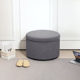 24 Inches Round Storage Ottoman Stool With Lid, Upholstered Corduroy Foot Rest For Living Room, Bedroom, Gray (Option: Gray)
