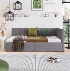 Upholstered Daybed With 2 Storage Drawers Twin Size Sofa Bed Frame No Box Spring Needed, Linen Fabric  Gray (Option: As picture)