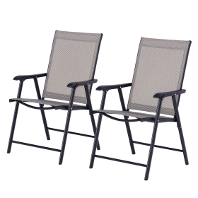 2-piece Patio Folding Chairs, Set With A Simple & Breathable Mesh, Dining Chair With Armrests, For Garden Yard, Camping (Color: Black)