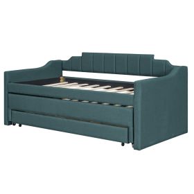 Twin Size Upholstered Daybed With Trundle And Three Drawers,Green (Color: Green)