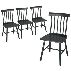 Dining Chairs Set Of 4, Farmhouse Wood Kitchen Chairs With Rubber Wood Frame, Spindle Back For Dining Room, Black (Color: Black)