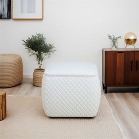 Scratch-Resistant Diamond Tufted Ottoman, 19.5x15.5x18 Inch Pet-Friendly Accent Stool (Color: White)