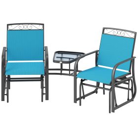 Outdoor Glider Chairs With Coffee Table, Patio 2-Seat Rocking Chair Swing With Breathable Sling For Backyard, Blue (Color: Blue)