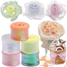 5 Rolls 10 Yard Shimmer Sheer Organza Ribbons 1.5 Inch Wide Laser Wired Edge Ribbon 5 Colors Chiffon Ribbon For DIY Crafts Gift Sewing Making Flo (Option: 5pcs)