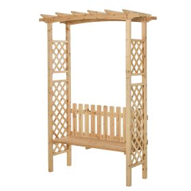 Garden Bench Arch Pergola Natural Fir Wood Protective Varnish 2 Person Ergonomic Design (Color: Yellow)