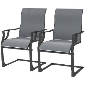 Patio Dining Chairs Set Of 2 With High Backrest, Armrest, Breathable Fabric & Metal Frame, 256LBS, Light Gray (Option: Light Gray)