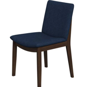 Laura Blue Linen Solid Wood Dining Chair  Set Of 2 Mid-Century Modern Style (Color: Dark Blue)