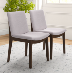 Modern Laura Mid-Century Modern Solid Wood Dining Chair Set With Upholstered Fabric, Beige Linen, 20 X 20 X 32 Inches   Set Of 2 (Color: Beige)