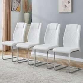 Modern Dining Chairs With Faux Leather Padded Seat Dining Living Room Chairs Upholstered Chair With (Color: White)