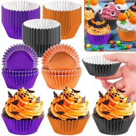 300 Pcs Halloween Foil Cupcake Liners Black Purple Orange Foil Metallic Cupcake Wrappers Halloween Party Standard For Halloween Party Birthday (Option: 300pcs)