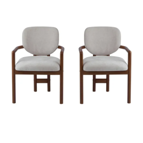 Dining Chairs Set Of 2 Upholstered Arm Chairs, Rubber Wood Accent Chairs Beige Fabric Seating, 300 LBS Weight Capacity (Option: 2pcs)