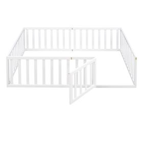 Full Size Wood Daybed Frame With Fence, White (Color: White)