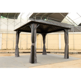 10x10FT Patic Gazebo,aluminum Gazebo With Steel Canopy,Outdoor Permanent Hardtop Gazebo Canopy For Patio, Garden, (Color: Black)