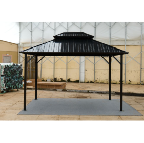 10x10 Color Steel Tile Double-roof Pavilion Gazebo (Color: Black)