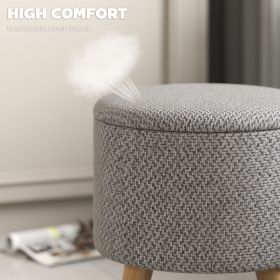 Round Ottoman Stool With Storage, Linen Upholstered Foot Stool With Padded Seat, Hidden Space And Wood Legs, Light Gray (Option: Gray)