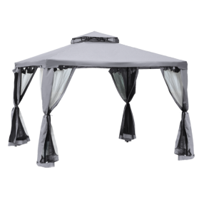 10' X 10' Gazebo Outdoor Canopy With Soft Top, Double Roof And Netting Walls, Steel Frame For Garden, Lawn, Backyard And Deck, Gray (Option: Gray)