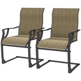 Patio Dining Chairs Set Of 2 With High Backrest, Armrest, Breathable Fabric & Metal Frame, 256LBS, Light Brown (Option: Light Brown)