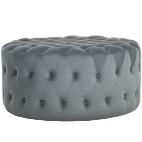 Round Ottoman Coffee Table With Velvet-feel Upholstery, Button Tufted Design And Padded Seat, Dark Gray (Option: Gray)