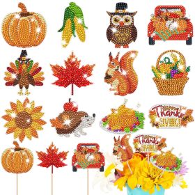 12 Packs Rhinestones Painting Art Kit Fall Pumpkin Turkey Maple Corn Design Decorative Stakes For Vase DIY 5D Rhinestones Art Craft Ornaments Wit (Option: 12Pcs)