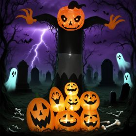 9ft Halloween Inflatables Outdoor Decorations, Pumpkin Ghost With Pumpkin Patch, Outdoor Giant Blow Up Yard Decor With Build-in LED For Garden, L (Color: Orange)